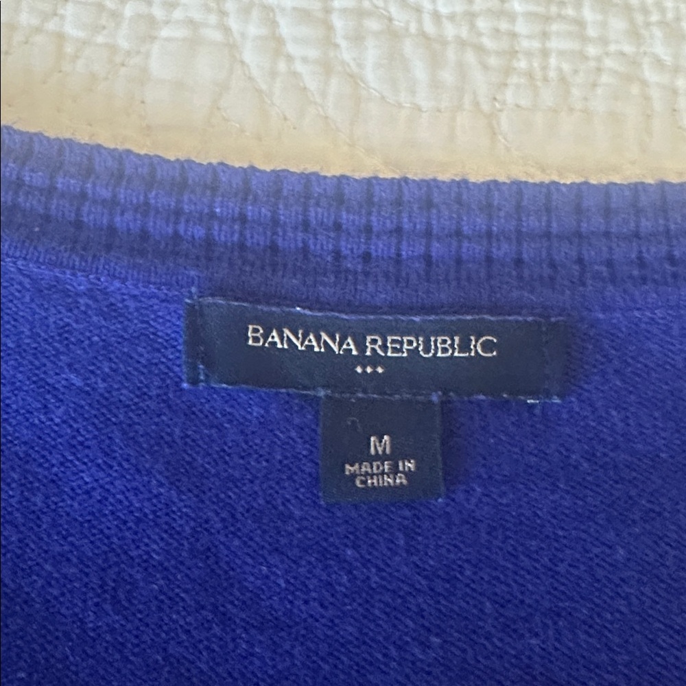 Banana Republic Navy Crewneck Cobalt Blue Cardigan Button-down Sweater size M - Picture 2 of 3